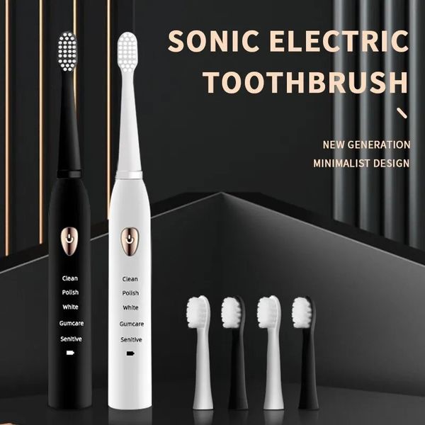 Зубная щетка Jianpai для взрослых, черная, белая, классическая, акустическая, электрическая, 5 режимов передачи, зарядка через USB, IPX7, водонепроницаемая, 231017