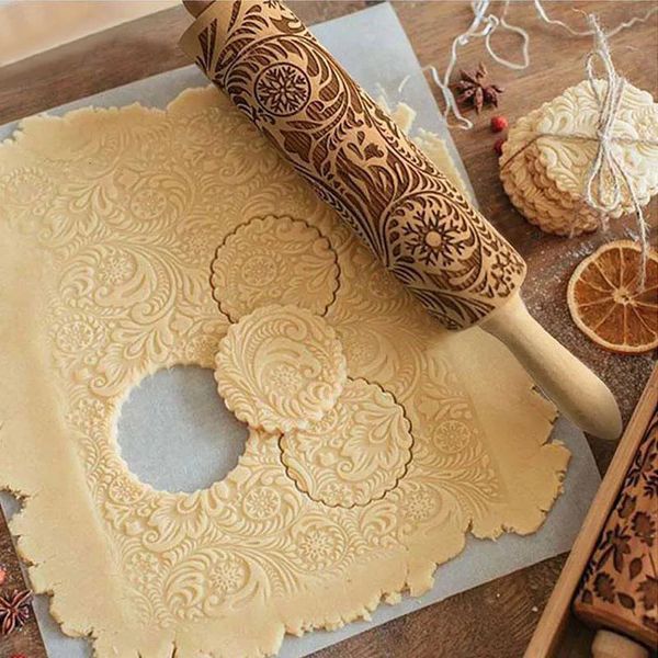 Mattarelli Tavole per pasticceria 1PC Goffratura incisa Mattarello Utensile da forno Biscotto Fondente Torta Pasta Rullo modellato Mattarello Accessori da cucina 231018