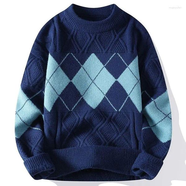 Männer Pullover Männer Winter Rundhals Pullover Bequeme Patchwork Pullover Mode Paare Oversize Strickwaren Street Style Kleidung D82