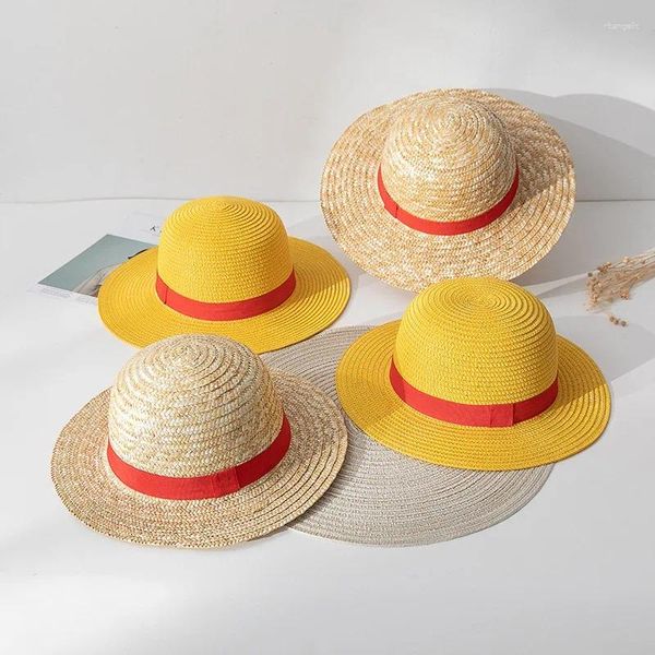 Berets Luffy Chapéu de palha Japão Anime Desempenho Animação Cosplay Sun Protection Cap Sunhat Hawaii Chapéus para mulheres adultas