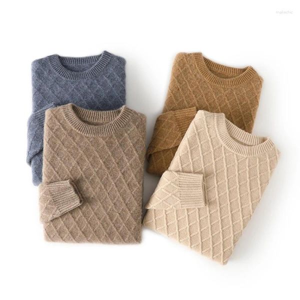 Herrenpullover Herbst und Winter reine Wolle Rundhalspullover gestrickt geometrisches Muster Mode lose vielseitige Wollpullover