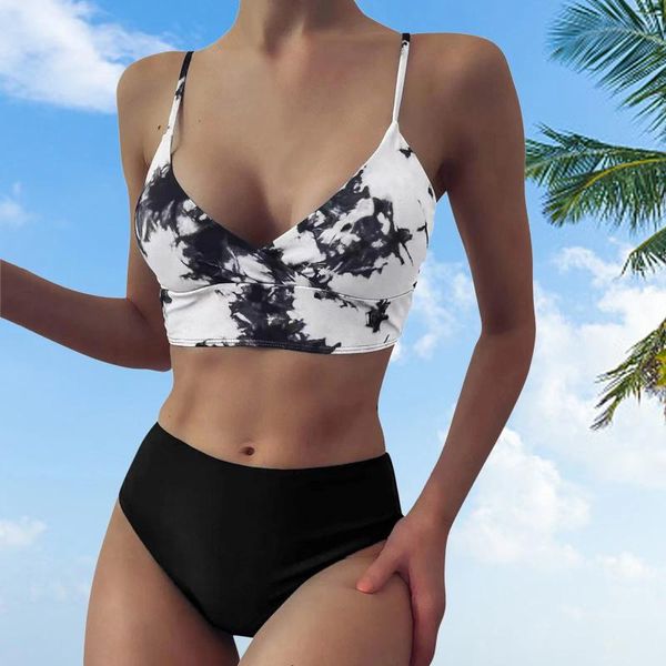 Kadın Mayo Seksi Bikini Çiçek Baskı Yüksek Bel Kadınlar İçin İki Parça Mayo Yastıklı Push Yukarı plaj kıyafeti tatil mayo 2023