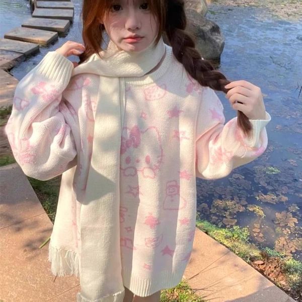 Maglioni da donna Donna Cute Cartoon Star Pullover completamente stampato Ragazze adolescenti XL Maglieria invernale ampia oversize allentata Harajuku Kawaii Clothes