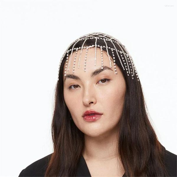 Grampos de cabelo vendendo strass brilhante reticulado cabeça corrente feminina moda e requintado borla acessórios atacado
