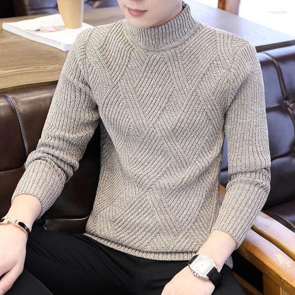 Erkek Sweaters Giyim kazakları yakalı Örgü Örgü Sweater Erkek Kahverengi Argyle Sade Renk Klasik 2023 Trend Moda Pamuk Eğlenceli