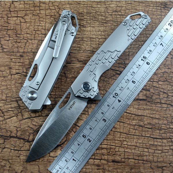 Y-START Coltello pieghevole regalo EDC da esterno Tasca S35VN Lama Cuscinetto a sfere in ceramica Rondella Grigio TC4 Manico in titanio LK2001