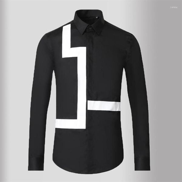 Camicie casual da uomo Minglu Nero Bianco Uomo Luxury Manica lunga Geometria Stampata Moda maschile Slim Fit Party Man 3XL193q