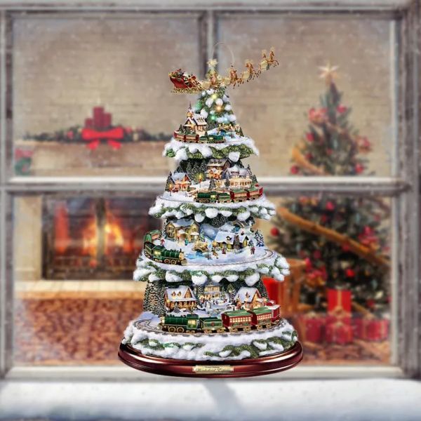 Decorazioni natalizie Albero rotante Scultura Treno Incolla Adesivi per finestre Decorazione invernale per la casa nuovo