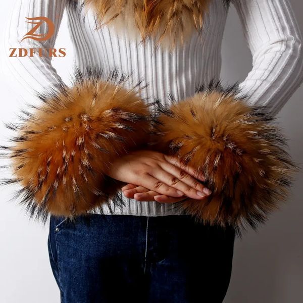 Cinco Dedos Luvas ZDFURS * Algemas de pele de alta qualidade Aquecedor de pulso Genuine Fur Cuff Arm Warmer Lady Pulseira Real Fur Pulseira Luva 231017