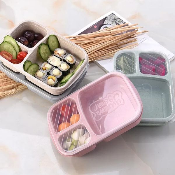 Grid Weizen Stroh Lunch Boxen Mikrowelle Bento Lebensmittel Grade Gesundheit Abendessen Box Student Tragbare Obst Snack Lagerung Container