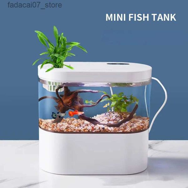 Aquários Desktop Criativo Mini Aquário Aquário com Sistema de Filtragem Bioquímica e Luz LED Betta Peixe Ciclo Ecológico de Água YQ231018