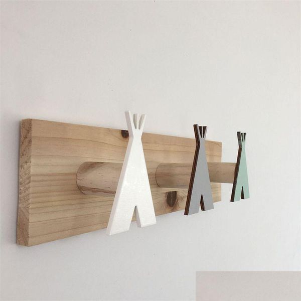 Haken Schienen Nordic Holz Zelt Wand Dekorative Haken Kinderzimmer Dekorationen Ornamente Baby Kleidung Kleiderbügel Rack Geschenke Handwerk Drop De Dhfat