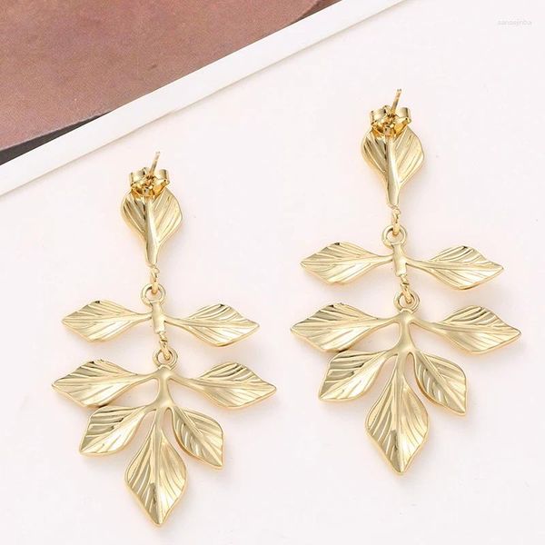 Ohrstecker Vintage Blattförmig Für Frauen Mädchen Luxus Gold Farbe Edelstahl Ohrringe Weibliche Modeschmuck Zubehör
