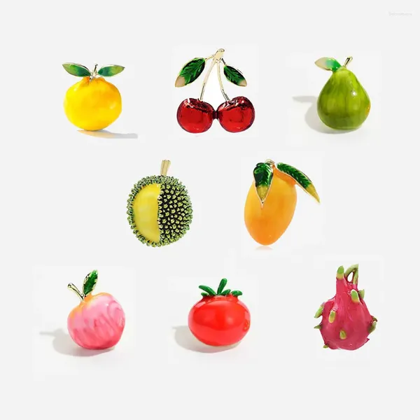 Broches bonitos broche de frutas conjunto de pinos mini lapela cereja manga tomate durian laranja pêssego formato personalizado decorar liga de esmalte