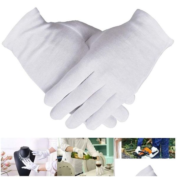 Luvas de limpeza 12 pares de algodão branco para mãos secas hidratante eczema inspeção trabalho servindo pano elástico lavável 230809 dr dhxkq