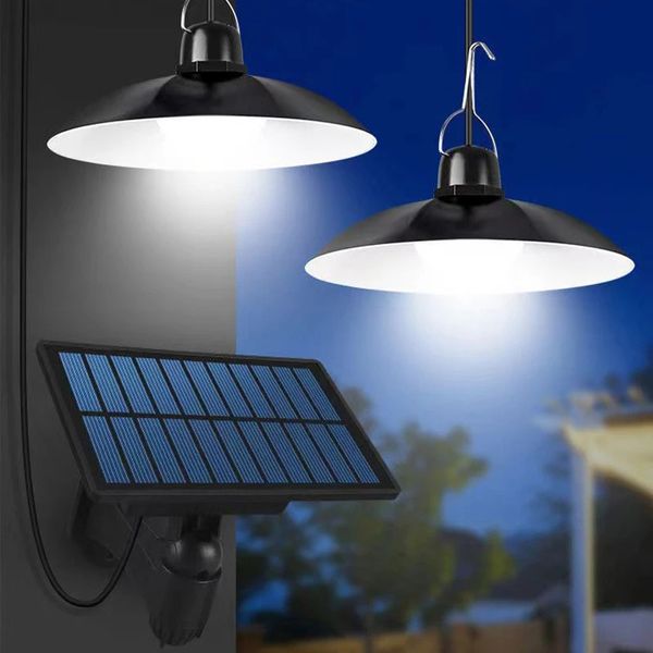 Gun Lights Lampadario solare Lampada a LED impermeabile per esterni Lampada a sospensione a doppia testa Decorazioni con telecomando per capannone interno Barn Roo 231018