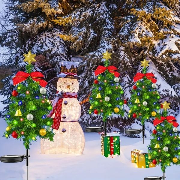 2pcs luzes solares de árvore de decorações de Natal, luzes decorativas de estaca solar externa árvore de Natal 12LEDs luzes RGB, IP65 à prova d'água, modos de iluminação duplos