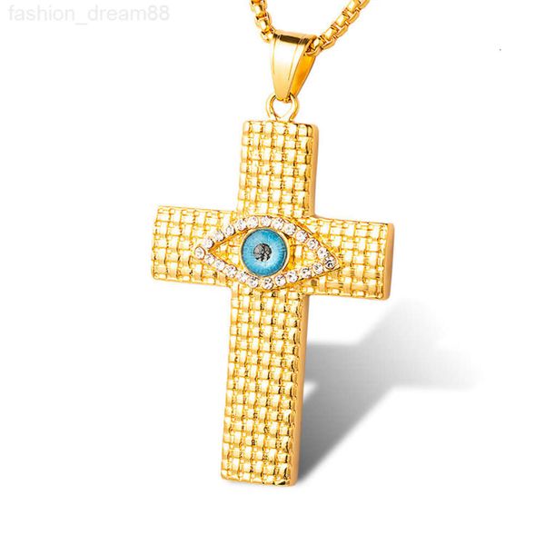 18k banhado a ouro aço inoxidável hip hop cruz colar jóias moissanite cristal mal olhado pingente charme