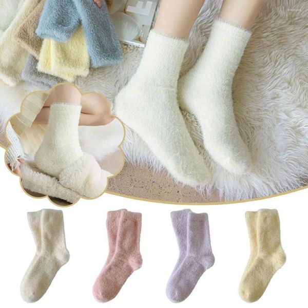 Женские носки из норкового флиса, супер мягкие, однотонные, зимние, теплые, утепленные, коралловые, плюшевые, термоснежные, домашние, для сна, напольные, кавайные носки для