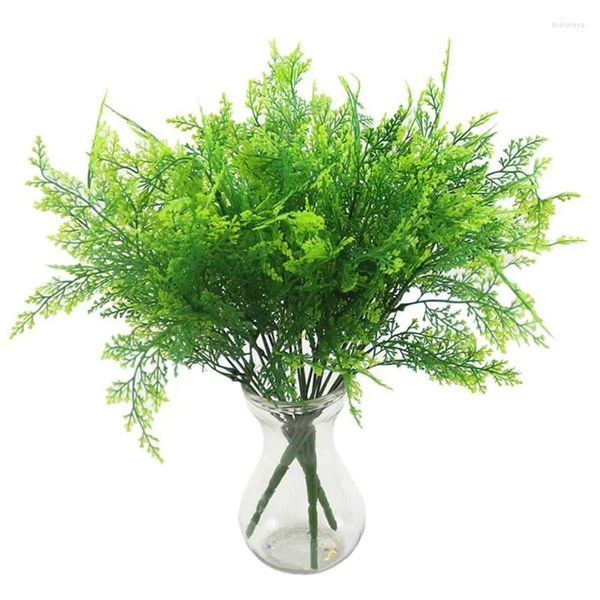 Flores decorativas grama artificial 7 garfo plástico verde falso folha flor planta casamento decoração de mesa de natal