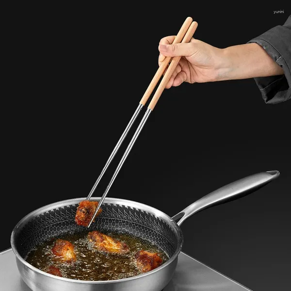 Pauzinhos de aço inoxidável Long Cook Macarrão Frito Pote Chinês Reutilizável Metal Chopstick