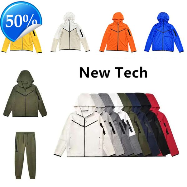 Moletons masculinos Moletons Tech New Color Sportswear Full Zip Pant Tracksuit Set Techs Fleeces Tech Fleece Calças Esportivas Mens Designer Jaquetas Space Cotton Joggers