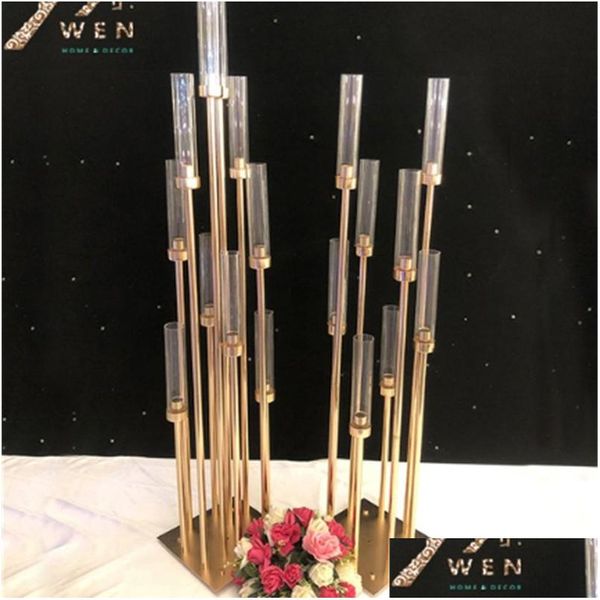 Titulares de vela 10 cabeças de metal castiçal candelabros suportes de mesa de casamento peças centrais vasos de flores estrada chumbo dhgarden dh7qj