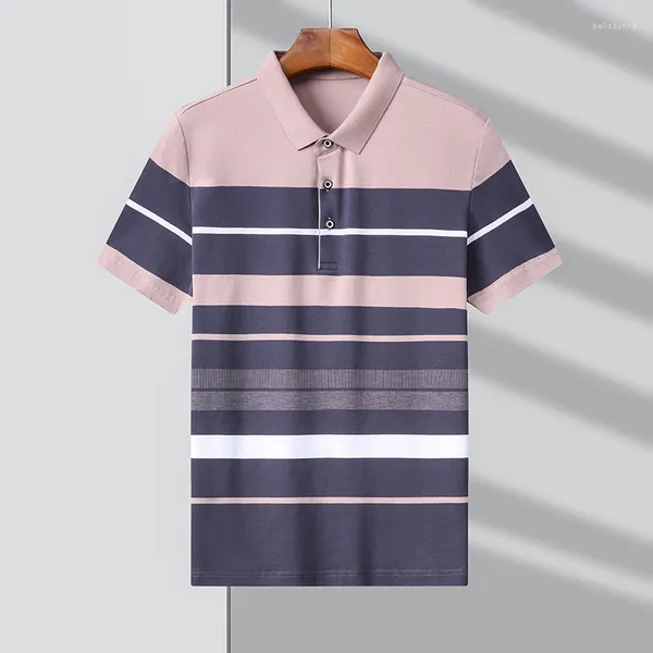 Polo da uomo di lusso estivo con risvolto in cotone a righe abbinate ai colori, morbida e traspirante, polo da lavoro, stile designer, manica corta M-3XL