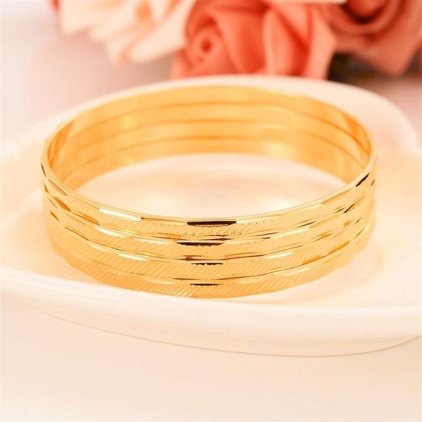 Mode Dubai Hoop Armreif Schmuck Solide 24 k Gelb Feingold GF Dubai Schräge Linien Armband Afrika Arabische Artikel hochzeit braut gif3086