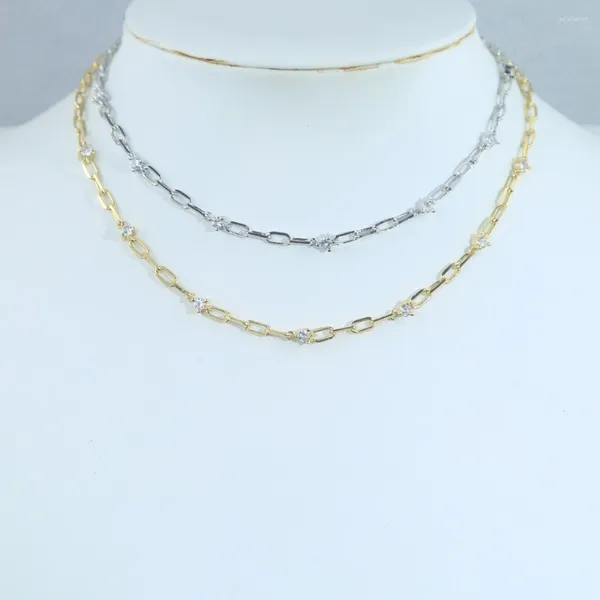 Correntes clipe de papel colar pavimentado 5a zircon pedra branca com ouro prata cor corrente colares para mulheres chocker festa moda jóias