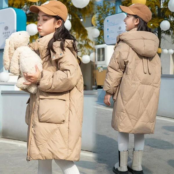 Daunenmantel 90% Weiße Ente Winterjacke Für Mädchen Reißverschluss Kleidung Wasserdicht Mit Kapuze Kinder Puffer Lose Kinder Lange Parka XMP137