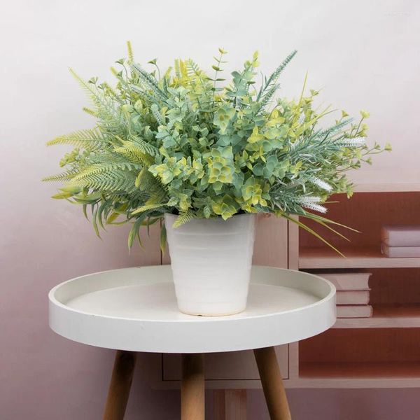 Flores decorativas artificial eucalipto planta verde simulação casamento casa decoração grama de água