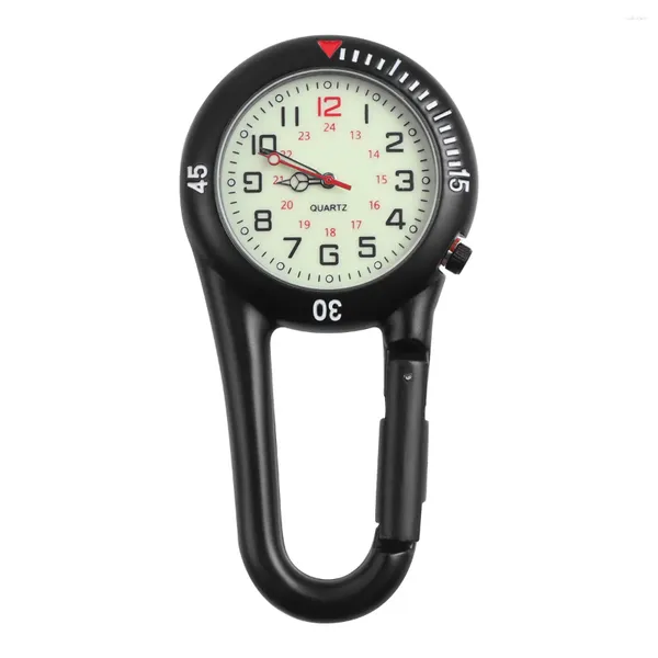Armbanduhren Hemobllo 1PC Clip-on Uhr Nachtlicht Legierung Unisex Rucksack Schnalle Gürtel Schwarz mit weißem Zifferblatt für Ärzte Krankenschwestern