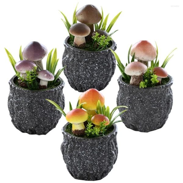 Flores decorativas 4 unidades de cogumelo artificial em vaso artificial em vaso para casa e escritório