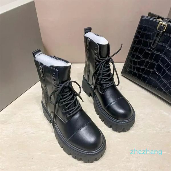 2023-Stiefel für Mädchen, englischer Stil, dicke Sohle, Winter, weiche Sohle, mittlerer Schlauch-Reißverschluss