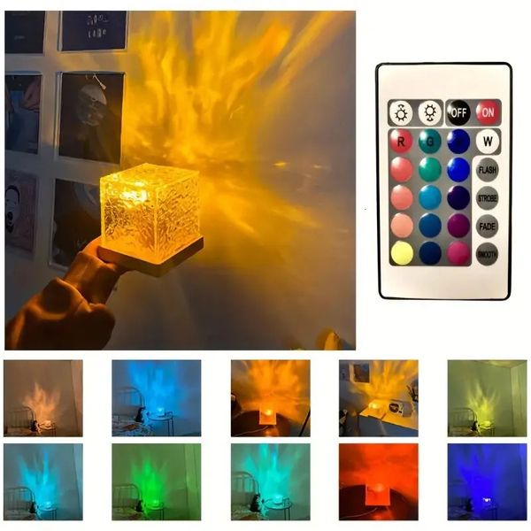 Novidade Itens Dinâmico Rotativo Water Ripple Projetor Night Light Cube Colorido Chama Lâmpada de Cristal LED Mesa 231017