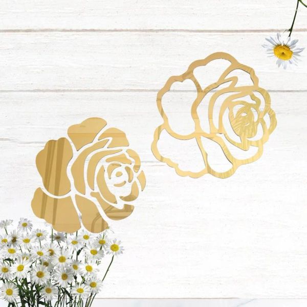 Adesivos de parede 2pcs Rose Mirror Cristal Acrílico Papel de Parede Dia dos Namorados Decoração de Casa Delicada para W