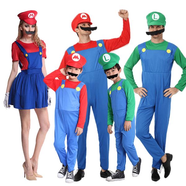 Halloween aldult crianças super mari luigi bros cosplay traje macacão vestido terno completo festa meninos meninas fantasias fantasias roupas