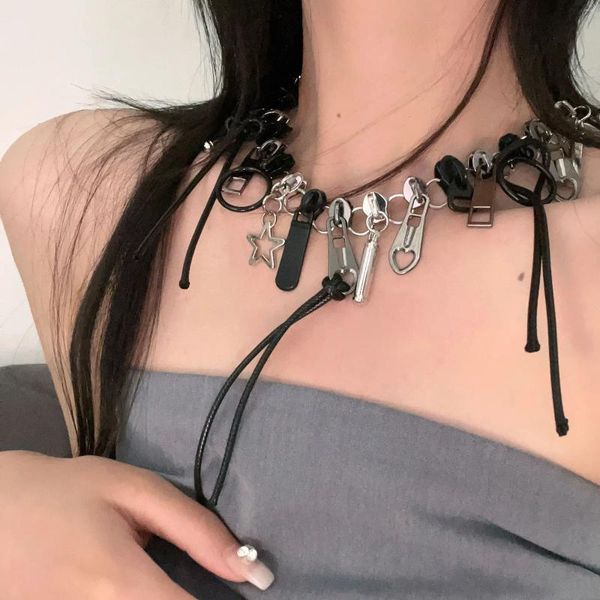 Колье с несколькими молниями, модное уникальное дизайнерское ожерелье с кисточкой и воротником в стиле панк, пряная девушка