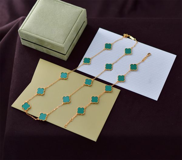 Moda colares designers jóias quatro folhas trevo colar conjuntos de jóias para mulheres colares e pulseiras 5 motivos de aço inoxidável luxo jóias casamento