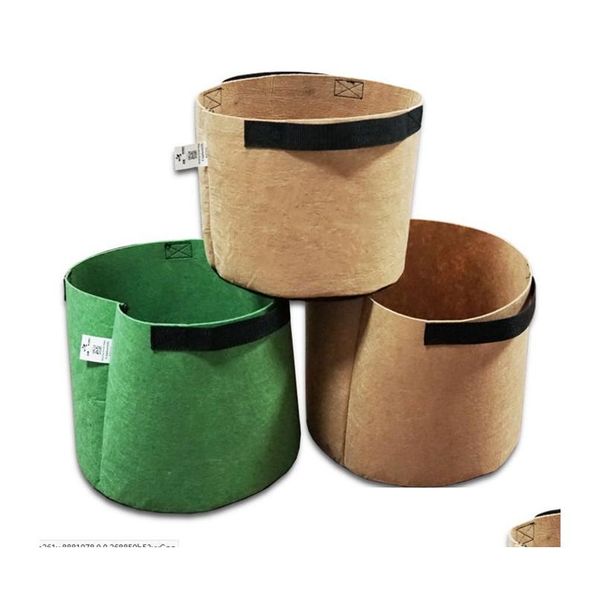 Plantadores Potes Série Premium Planta Crescer Sacos 2-10 Galões Redondos Não-Tecido Bolsa De Tecido Recipiente De Raiz Flor Jardim Alças Peso Dhtiz