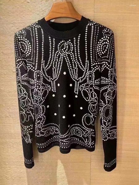 Женские свитера 2023, осень/зима, черно-белый кашемировый вязаный женский свитер в горошек с круглым вырезом