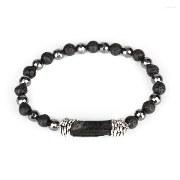 Strand natural áspero preto turmalina cura pedra mineral grânulo 6mm rocha lava hematita energia unissex pulseiras para presente de casamento feminino