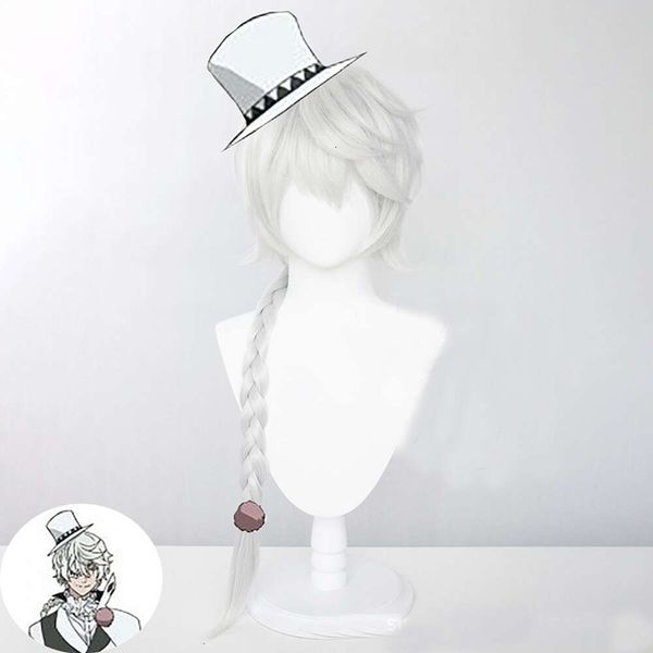 Anime bungo cães vadios temporada 4 cosplay nikolai gogol peruca cosplay longa trança branca perucas de cabelo resistente ao calor + peruca capcosplay