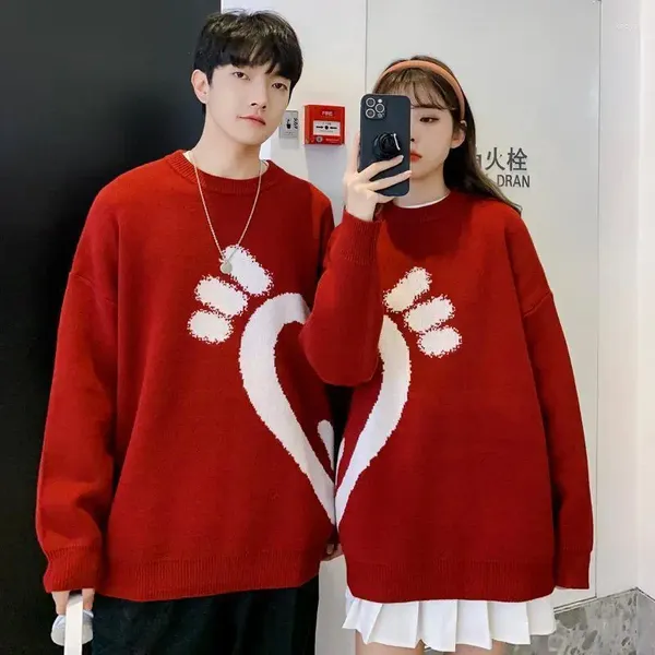 Suéteres para hombres Navidad y año Las parejas usan Super Fire Espesado Lazy Otoño Invierno Red Love Sweater Hombre