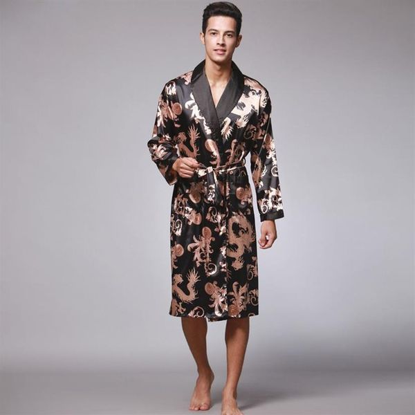 Dragão camisola masculina roupões de banho pijamas de seda dos homens roupões longos sleepwear casa wear verão primavera outono plus size l xl xxl xxxl237p
