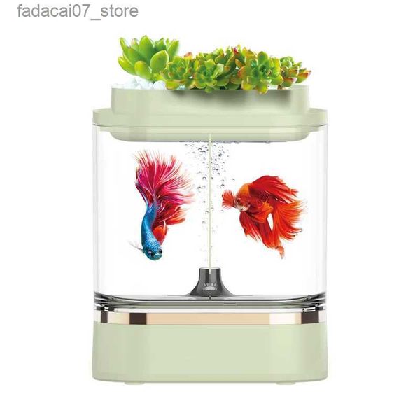 Aquários Intelligent Desktop Fish Tank Starter Kit Eco Aquarium com bomba de ar USB LED Light Fish Tank Sistema de filtragem Betta YQ231018