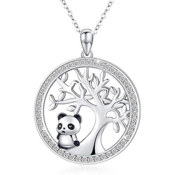 Nette Panda Kristall Braut Halskette Vintage Weibliche Baum des Lebens Anhänger Rose Gold Silber Farbe Kette Halsketten Für Women298V