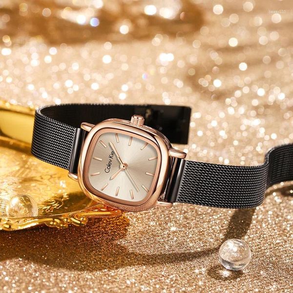 Relógios de pulso 2023 Colev Kie Marca de Moda Senhoras Relógios de Quartzo Luxo Rosa Ouro Mulheres Relógio Elegante Vestido para Meninas Presentes Montre Femme