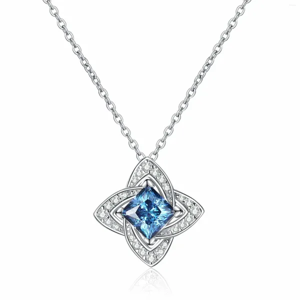 Ketten 925 Sterling Silber vergoldet mit PT950 Gold Anhänger Blaues Quadrat Moissanit Halskette Braut verlobt sein Mode Schlüsselbeinkette Geschenk